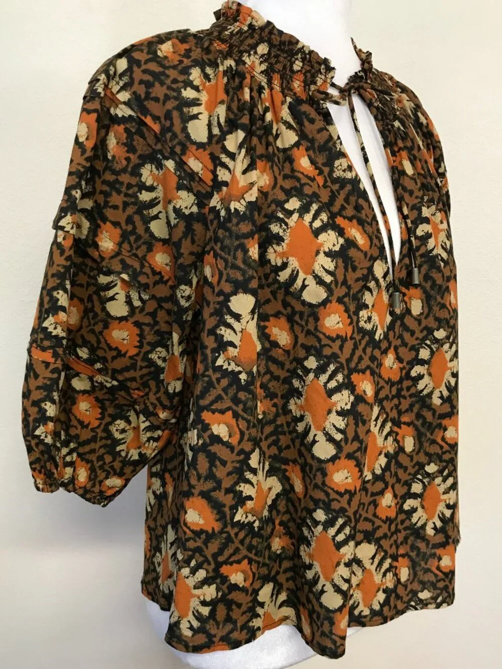 Free People Willow Floral Puff Sleeve Cotton Boho Peasant Top XS Smocked